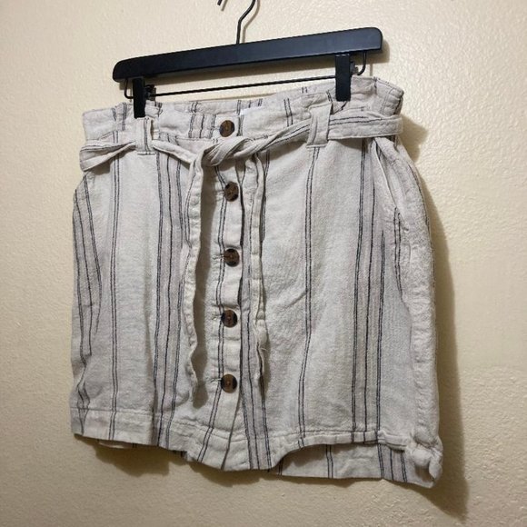 Maurices Womens Beige Striped Belted Button Front Linen Blend Mini Skirt Size 12 - Picture 1 of 5